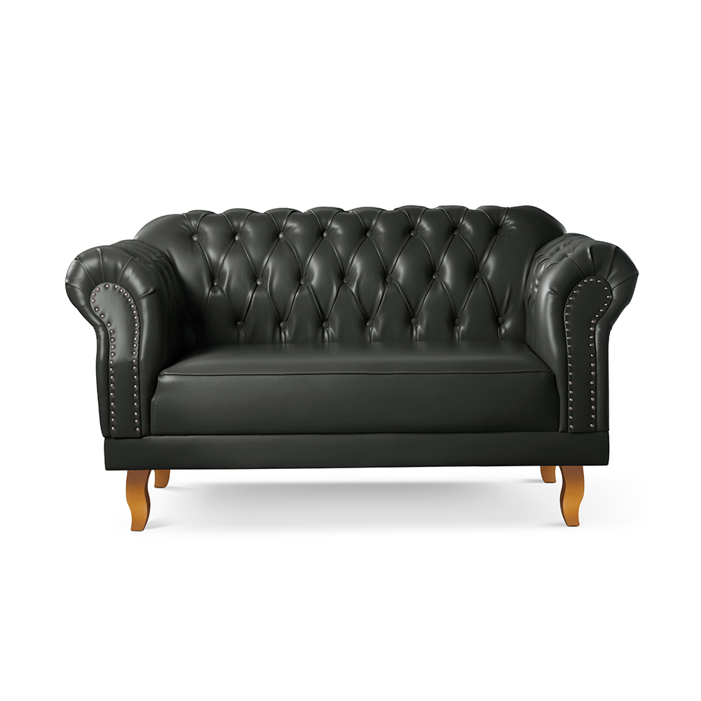 Sofá Chesterfield 3 Lugares E 2 Lugares - Couro Ecológico Preto