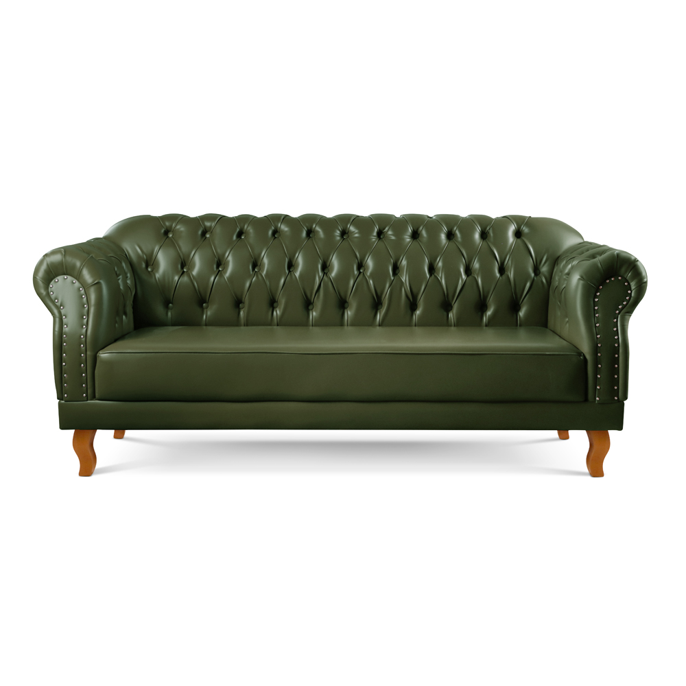 Sofá Chesterfield 3 Lugares E 2 Lugares - Couro Ecológico Verde Militar