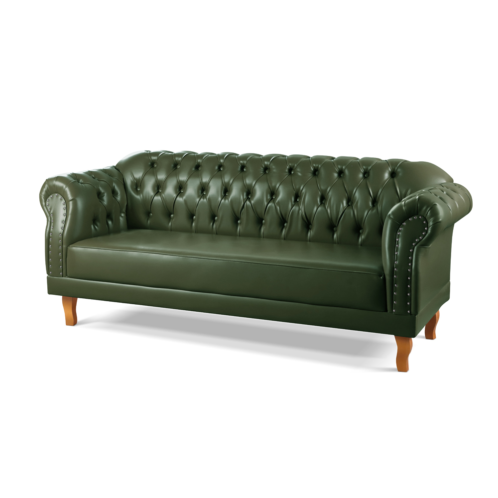 Sofá Chesterfield 3 Lugares E 2 Lugares - Couro Ecológico Verde Militar