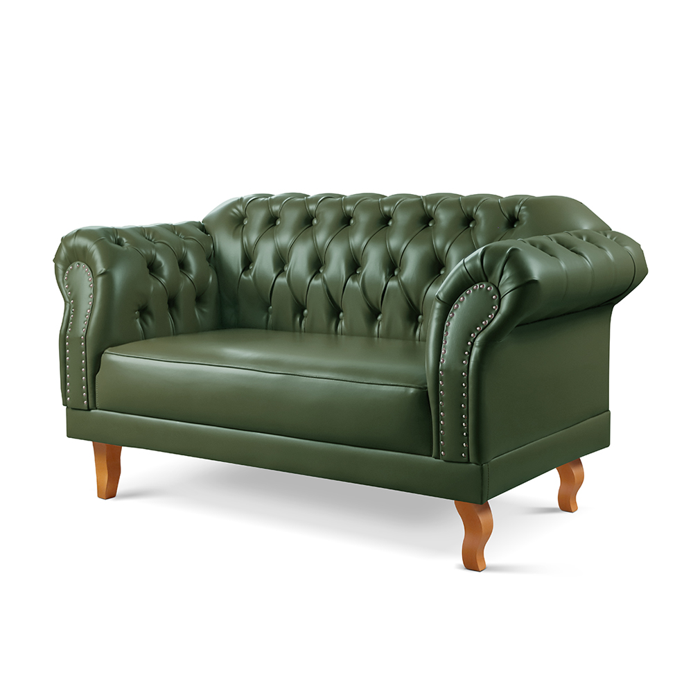 Sofá Chesterfield 3 Lugares E 2 Lugares - Couro Ecológico Verde Militar