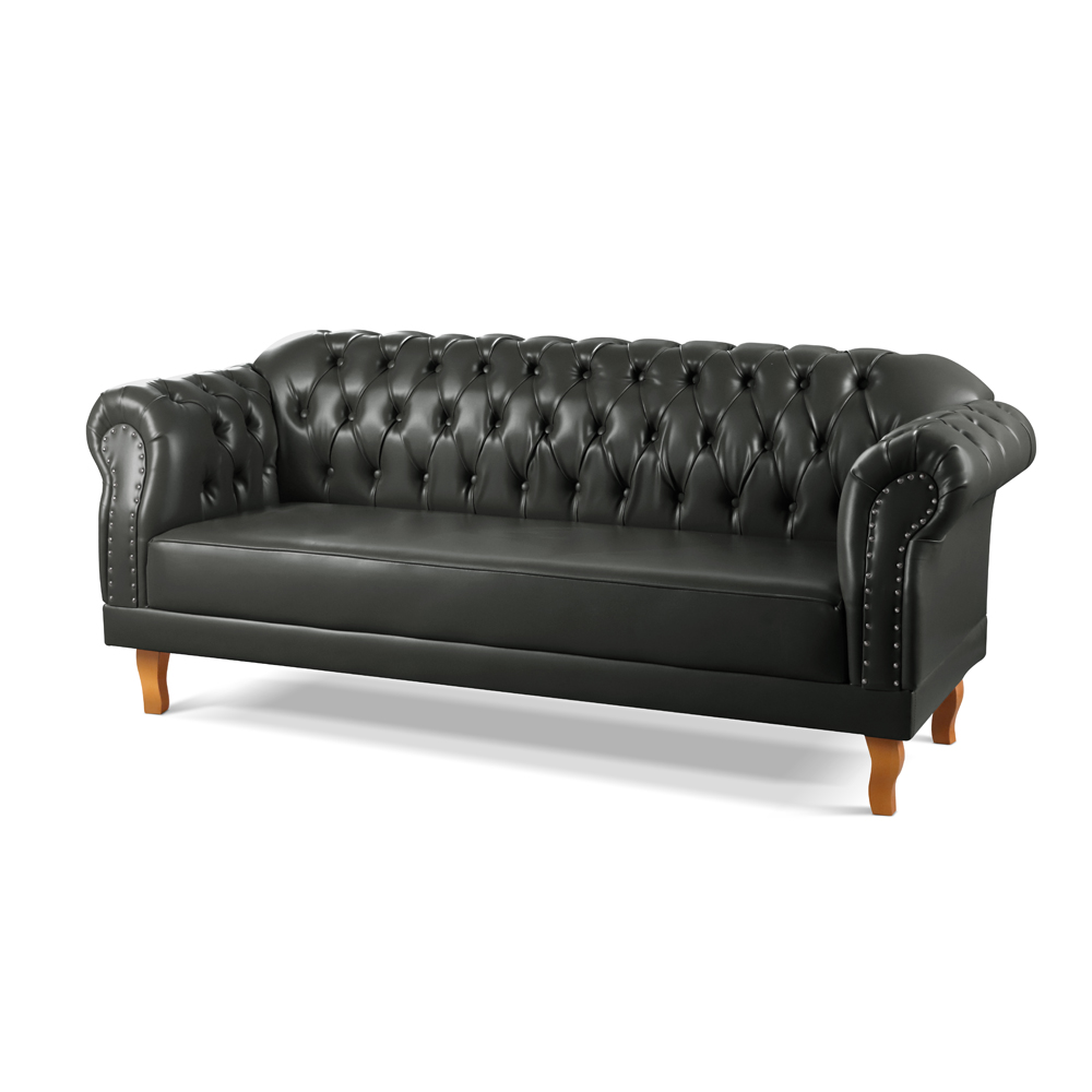 Sofá Chesterfield Duque 3 Lugares - Couro ecológico preto