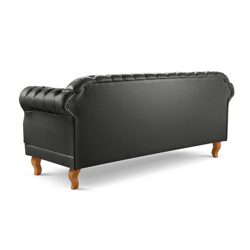Sofá Chesterfield Duque 3 Lugares - Couro ecológico preto