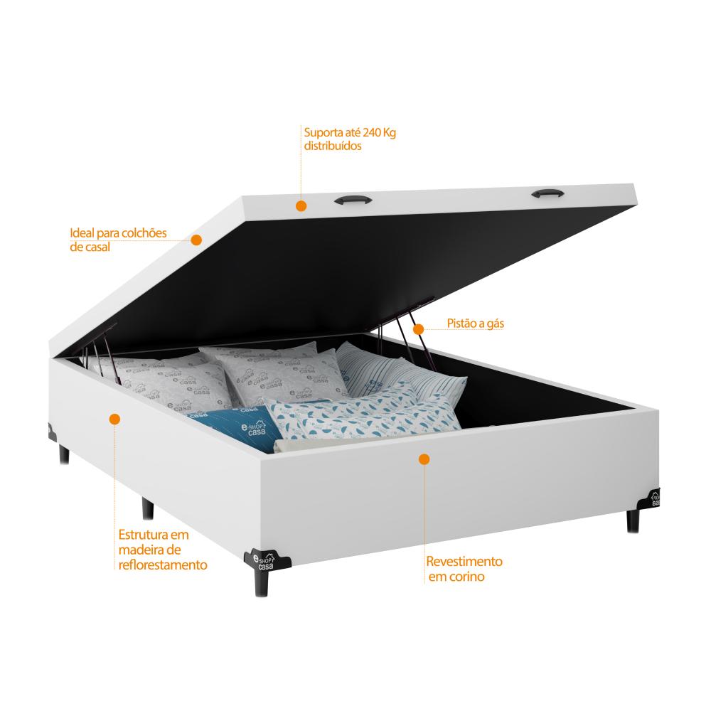 Baú Box Casal - 44x138x188cm - Couro Branco
