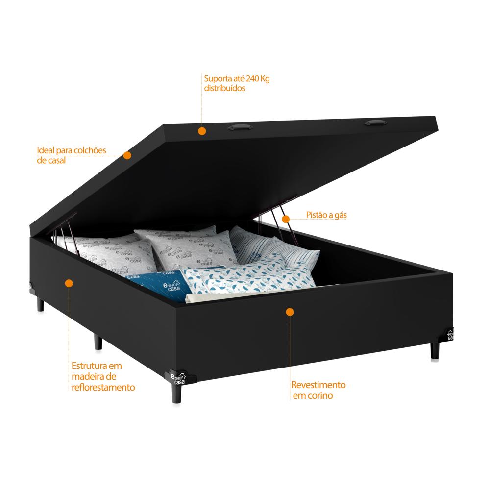Baú Box Casal - 44x138x188cm - Couro Preto