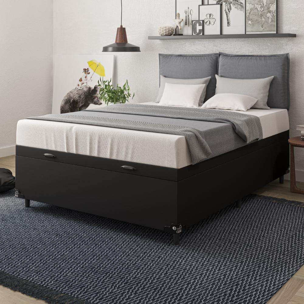 Baú Box Casal - 44x138x188cm - Couro Preto