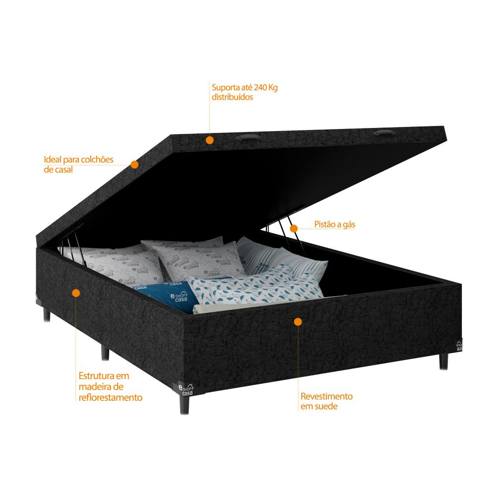 Baú Box Casal - 44x138x188cm - Suede Preto