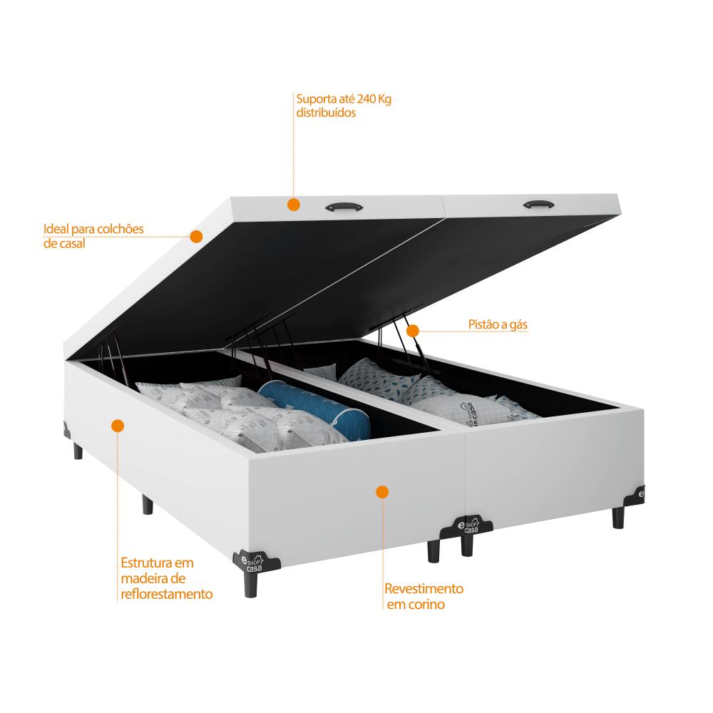Baú Box Casal Bipartido - 44x138x188cm - Couro Branco