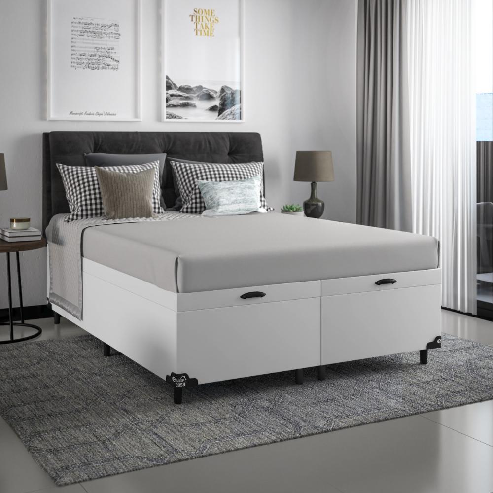Baú Box Casal Bipartido - 44x138x188cm - Couro Branco