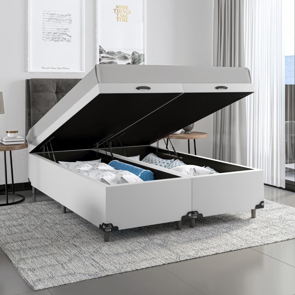 Baú Box Casal Bipartido - 44x138x188cm - Couro Branco