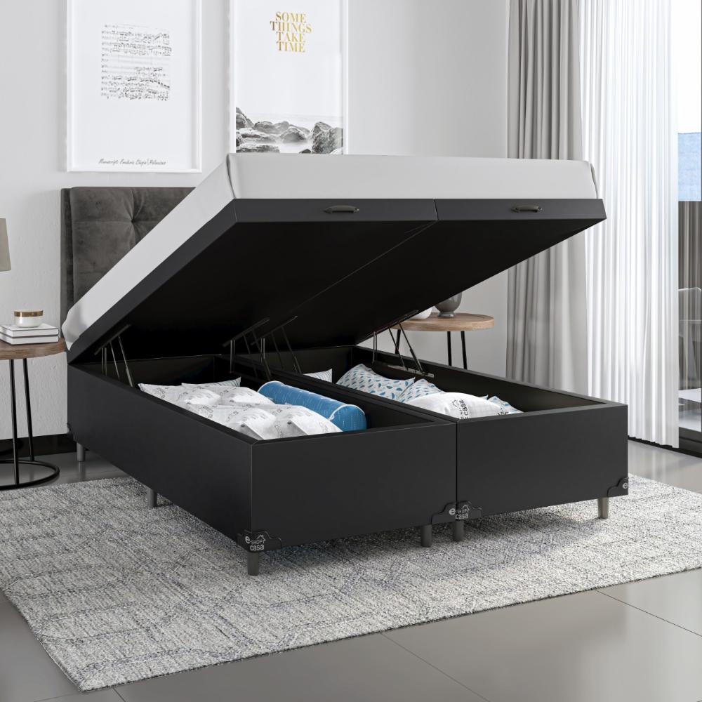 Baú Box Casal Bipartido - 44x138x188cm - Couro Preto