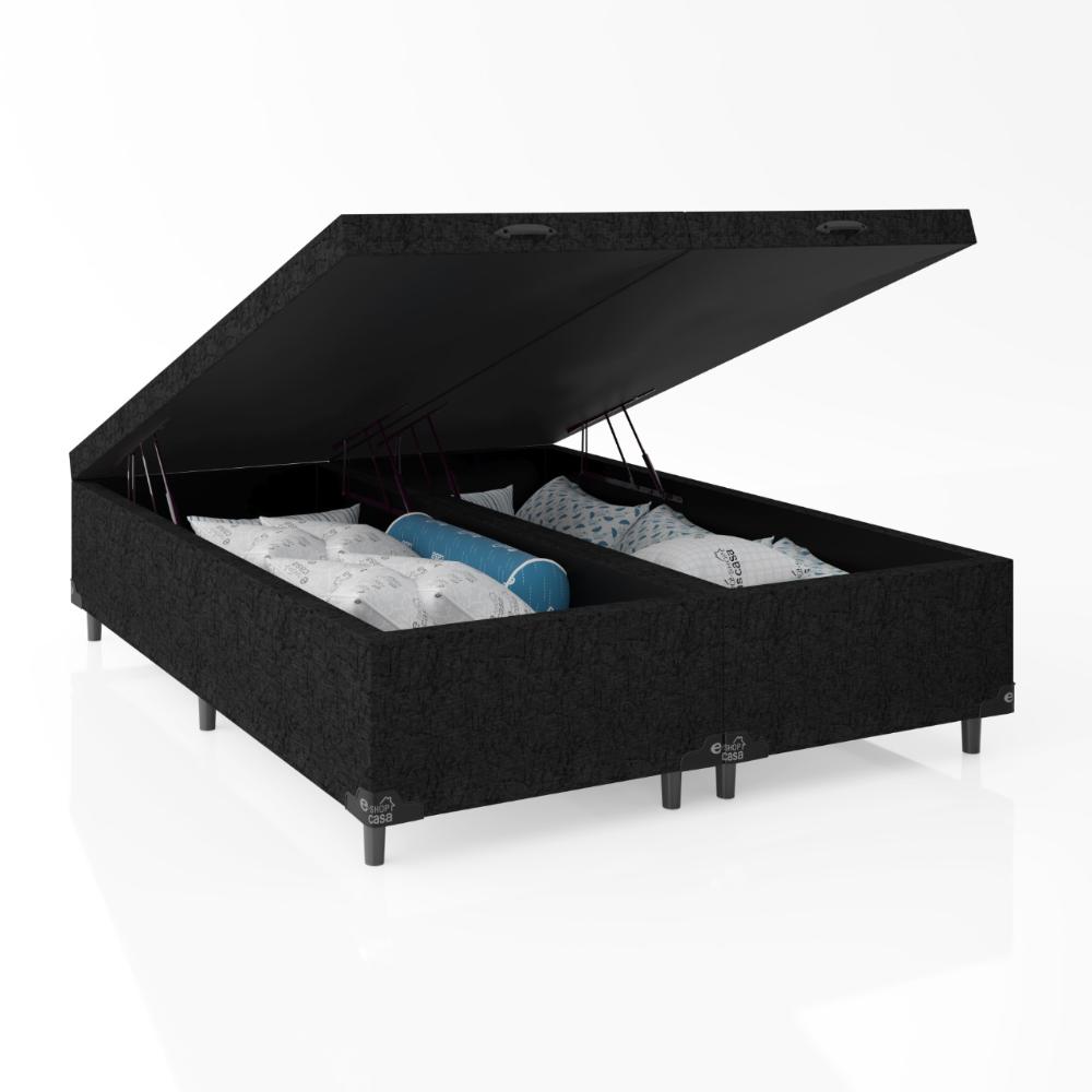 Baú Box Casal Bipartido - 44x138x188cm - Suede Preto