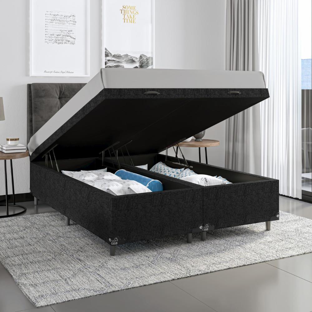 Baú Box Casal Bipartido - 44x138x188cm - Suede Preto