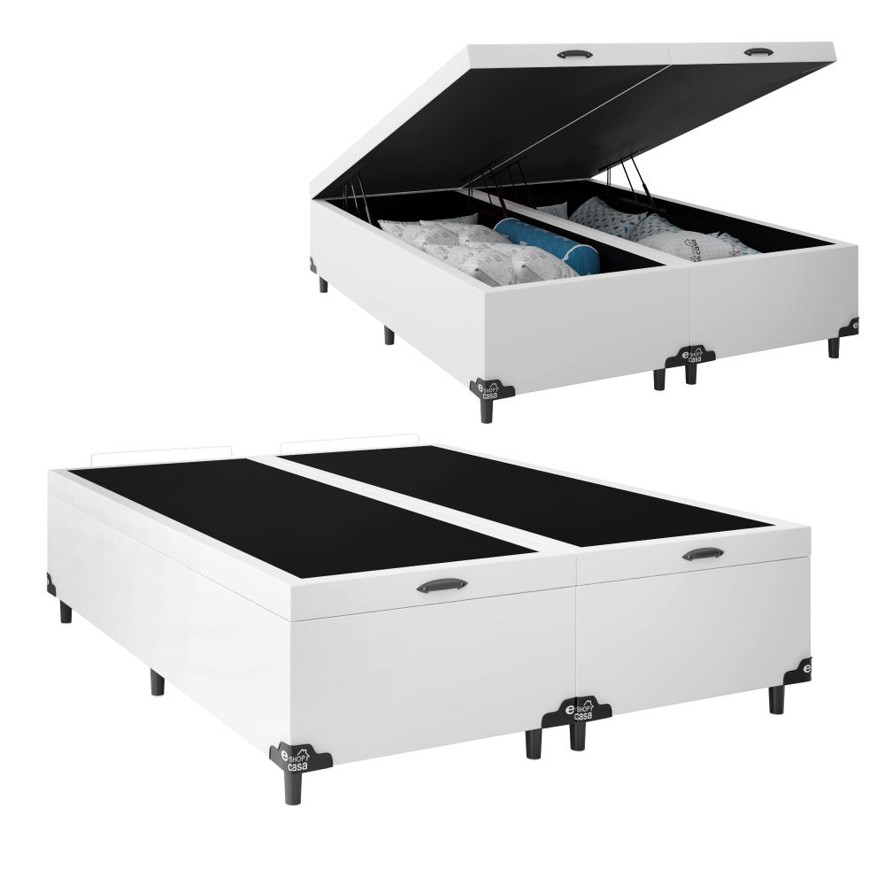 Baú Box Queen Bipartido - 44x158x198cm - Couro Branco