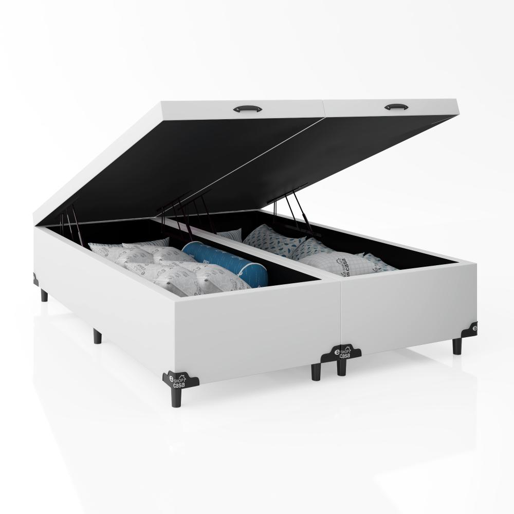 Baú Box Queen Bipartido - 44x158x198cm - Couro Branco
