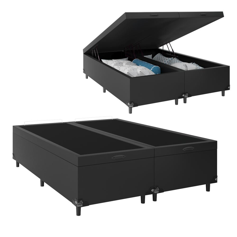 Baú Box Queen Bipartido - 44x158x198cm - Couro Preto
