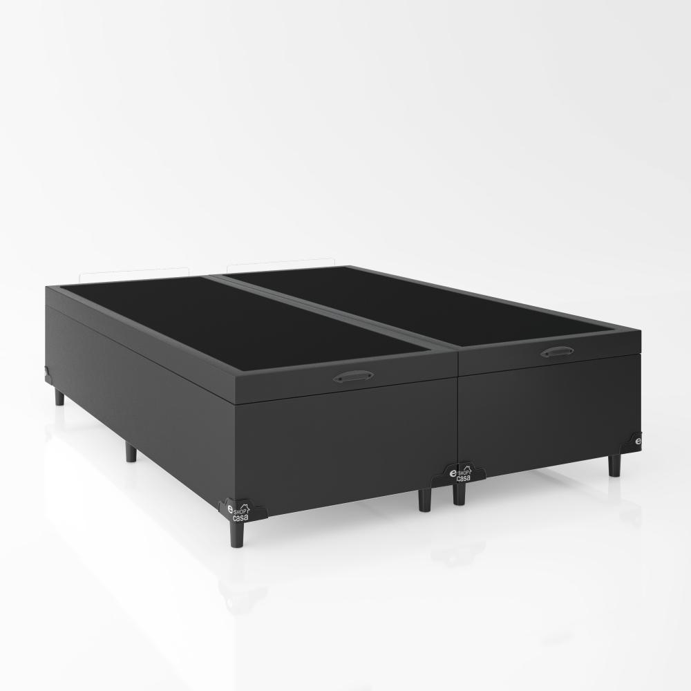 Baú Box Queen Bipartido - 44x158x198cm - Couro Preto