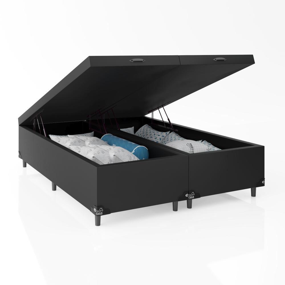 Baú Box Queen Bipartido - 44x158x198cm - Couro Preto