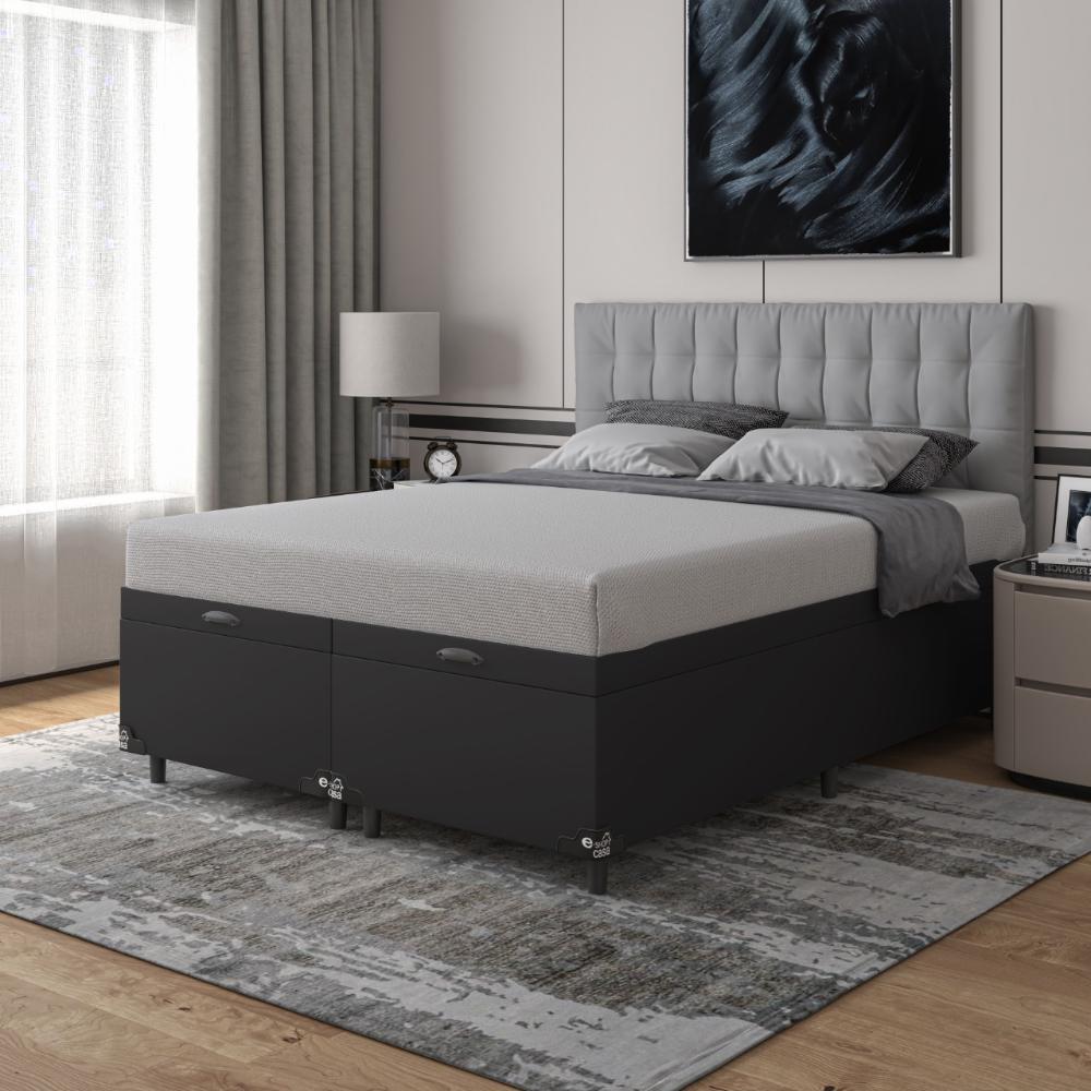 Baú Box Queen Bipartido - 44x158x198cm - Couro Preto