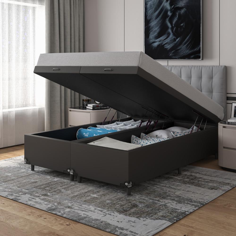 Baú Box Queen Bipartido - 44x158x198cm - Couro Preto