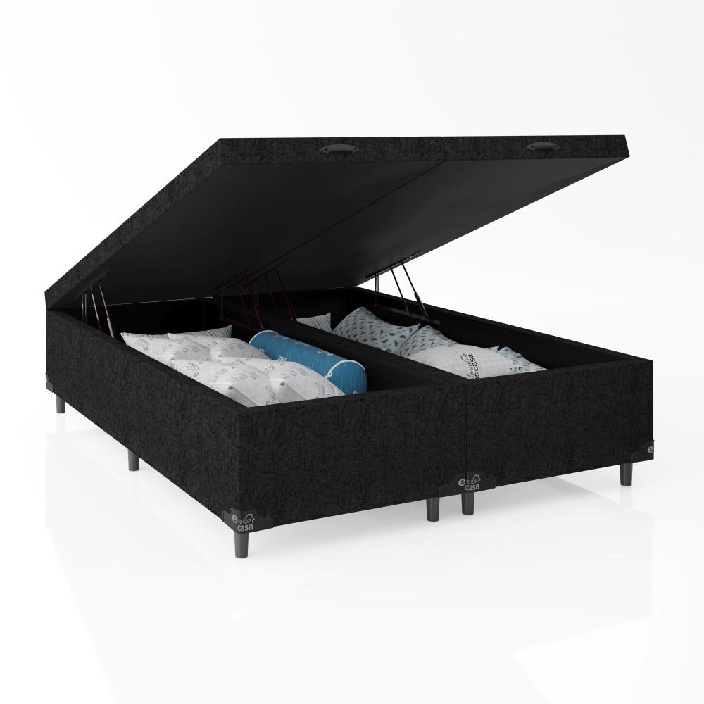 Baú Box Queen Bipartido - 44x158x198cm - Suede Preto