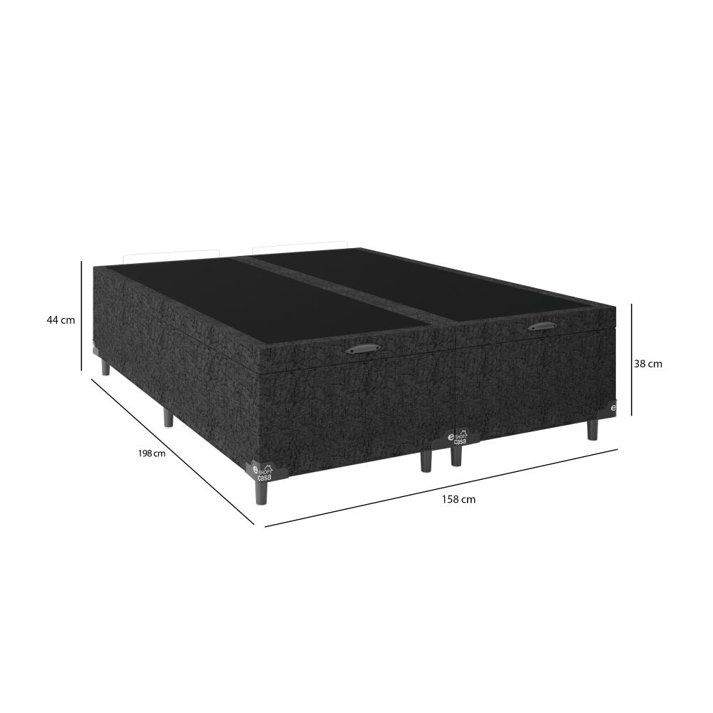 Baú Box Queen Bipartido - 44x158x198cm - Suede Preto