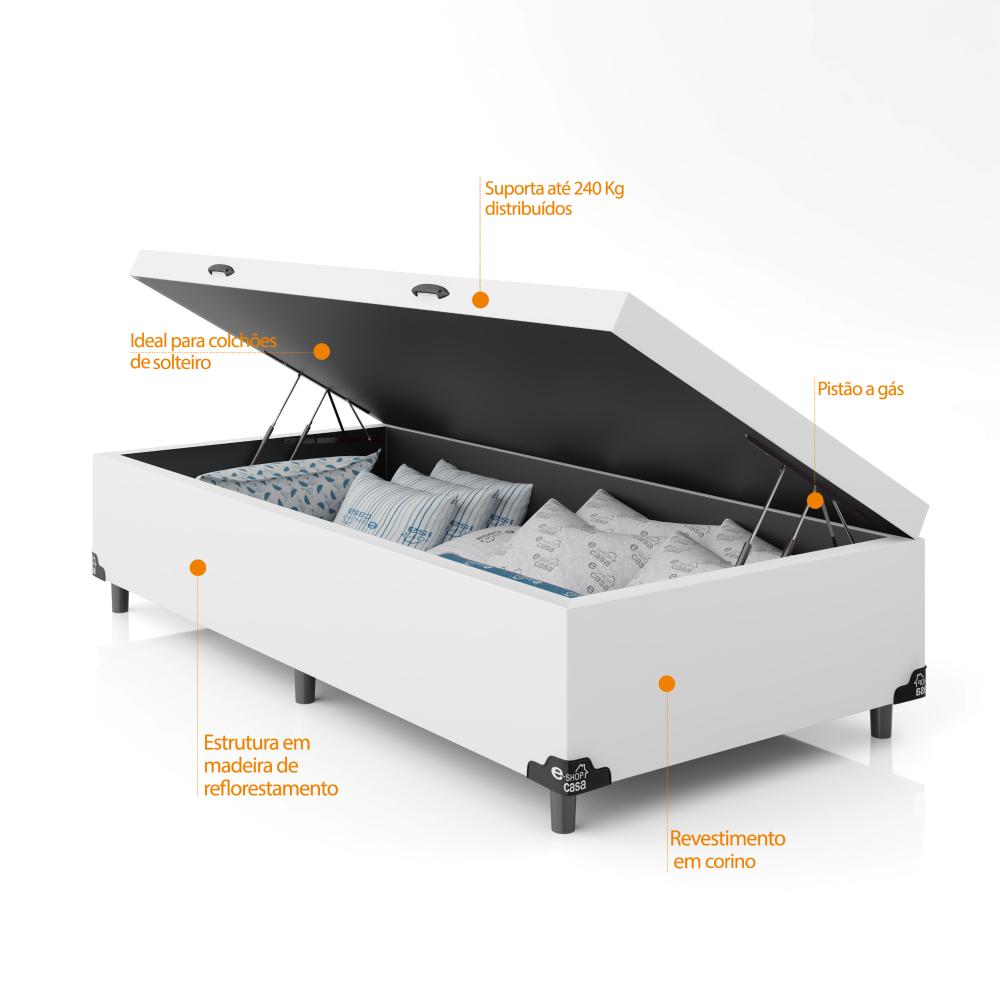 Baú Box Solteiro - 44x88x188cm - Couro Branco