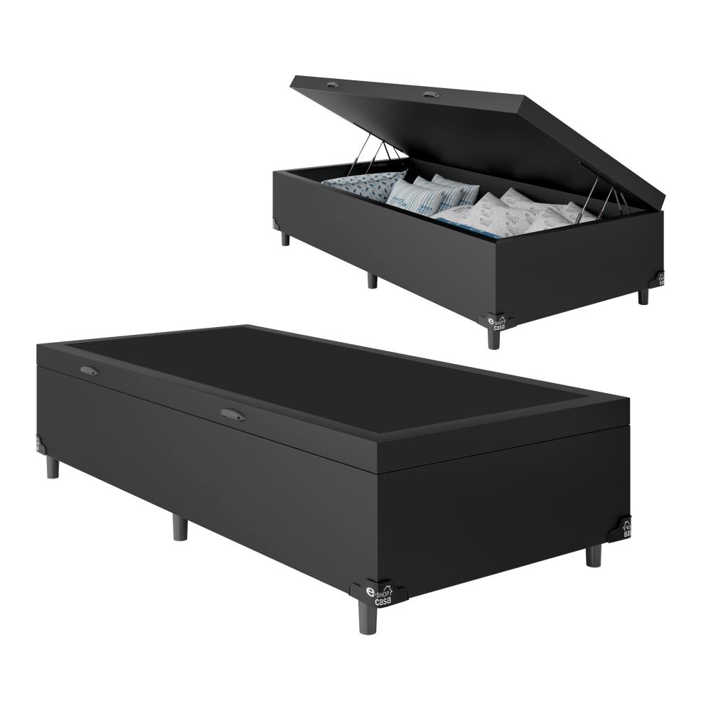Baú Box Solteiro - 44x88x188cm - Couro Preto