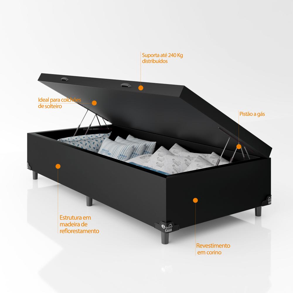 Baú Box Solteiro - 44x88x188cm - Couro Preto