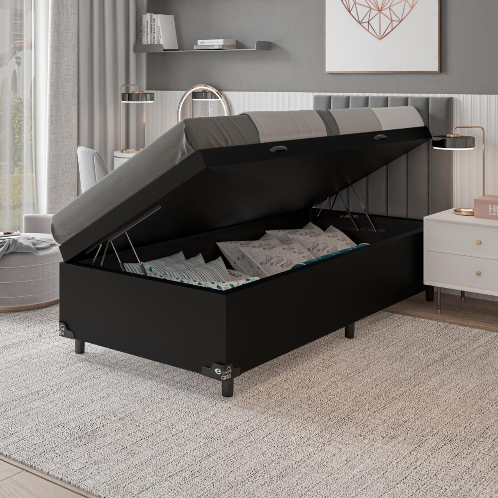 Baú Box Solteiro - 44x88x188cm - Couro Preto