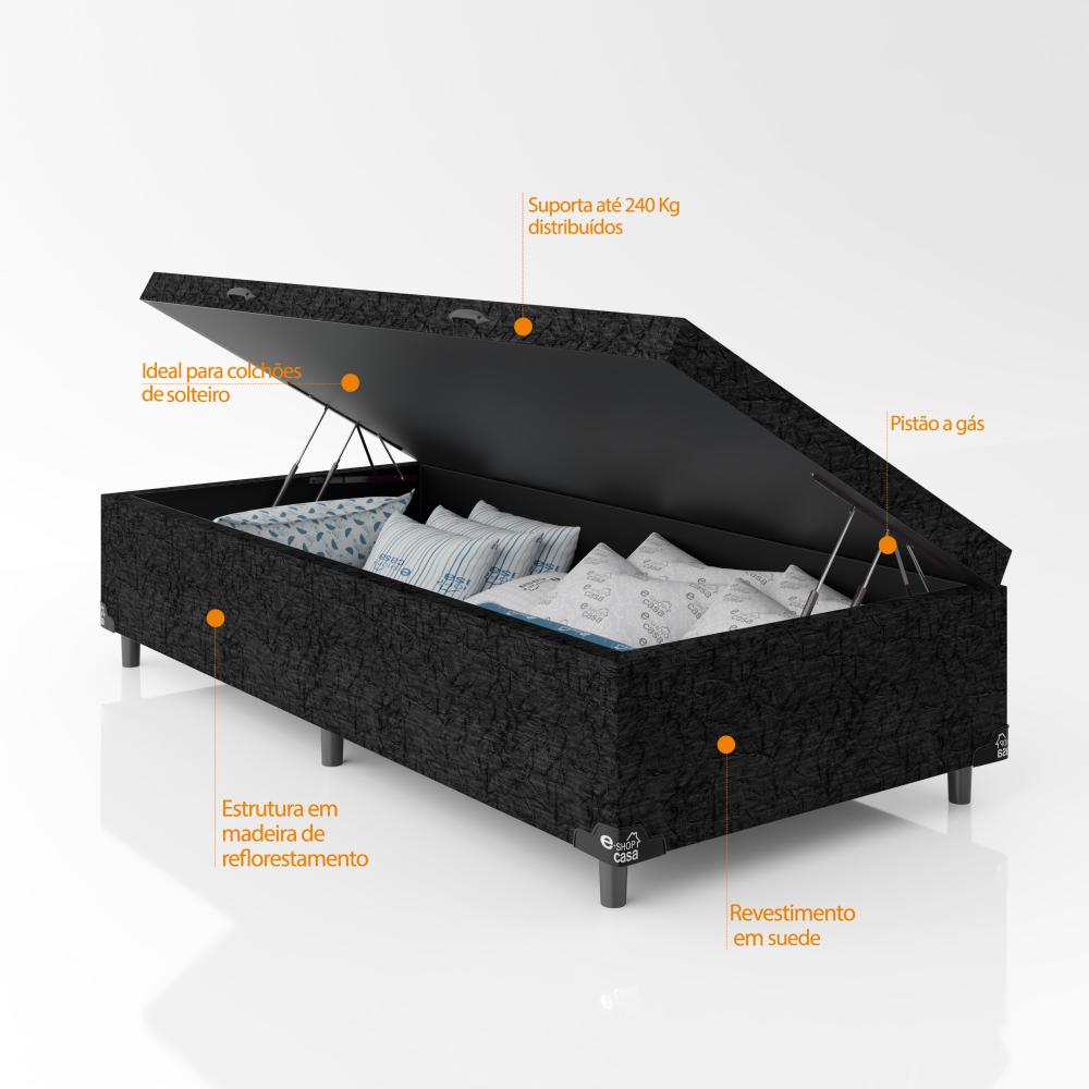 Baú Box Solteiro - 44x88x188cm - Suede Preto