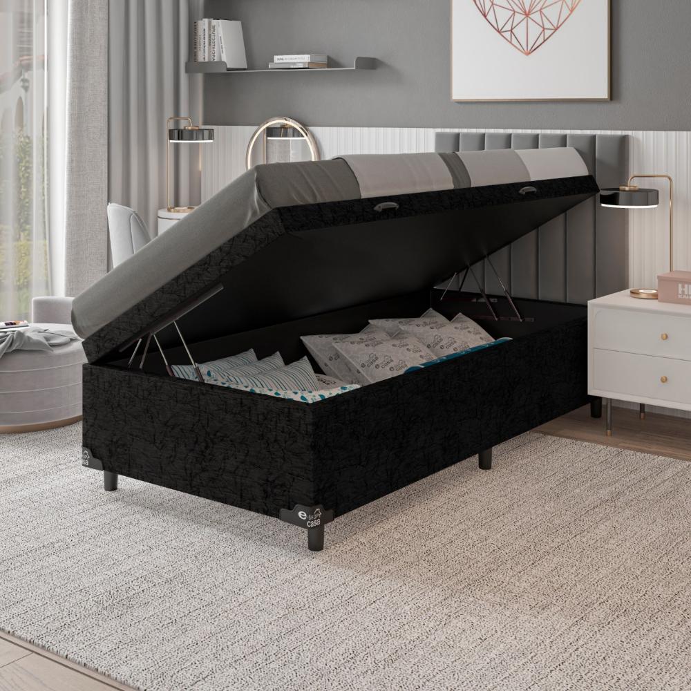 Baú Box Solteiro - 44x88x188cm - Suede Preto