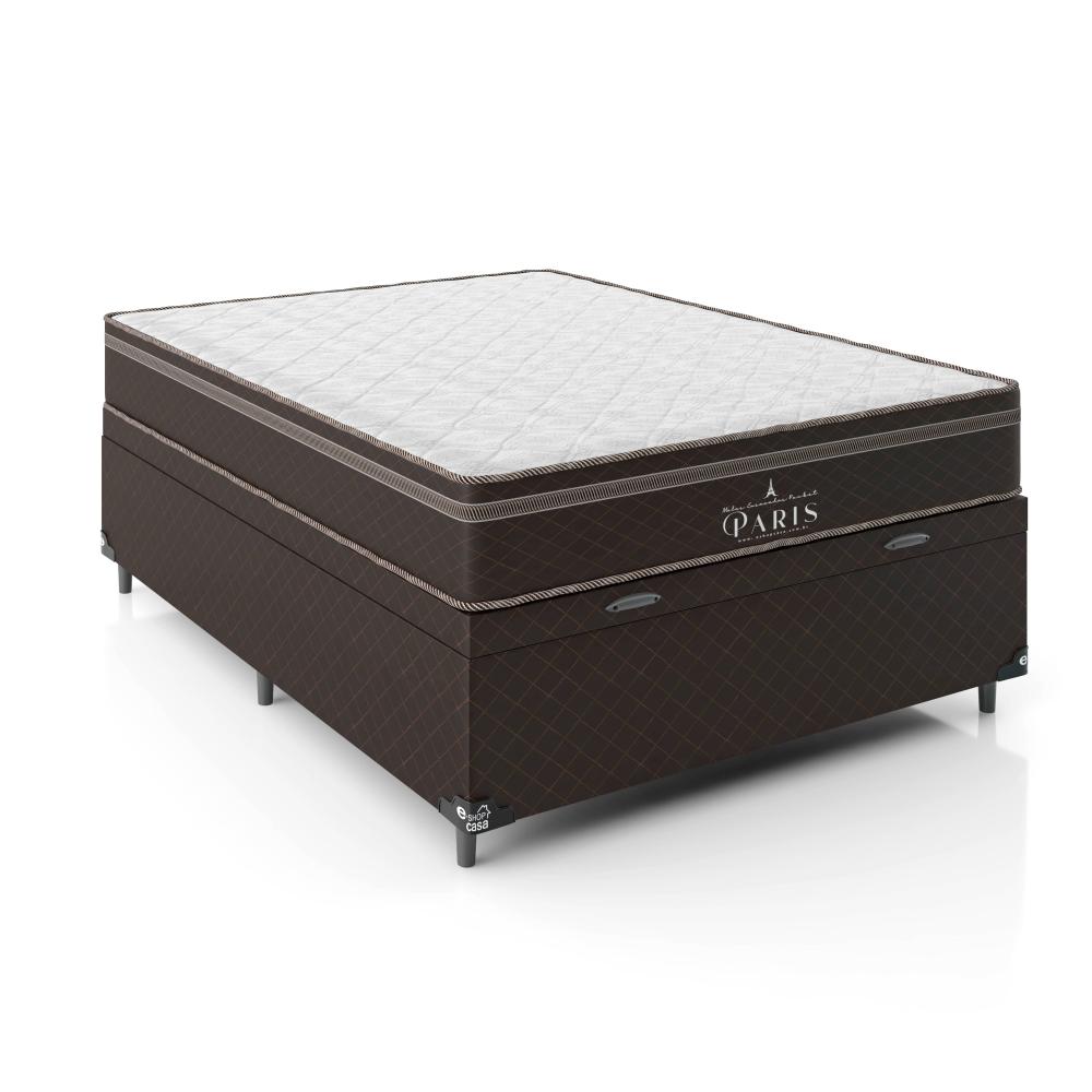 Cama Box Baú Casal + Colchão Paris Molas Ensacadas Pocket - 66x138x188cm - Jacquard Marrom