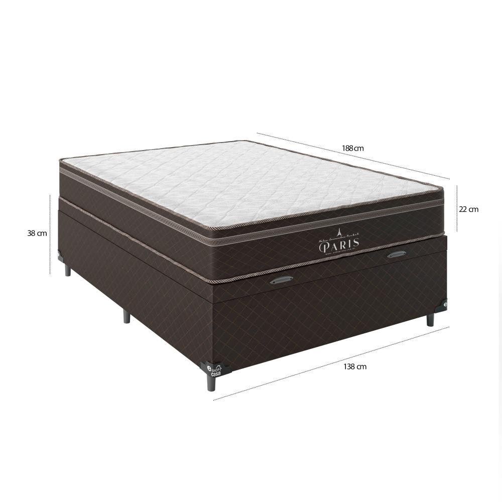 Cama Box Baú Casal + Colchão Paris Molas Ensacadas Pocket - 66x138x188cm - Jacquard Marrom