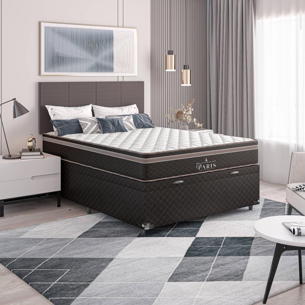 Cama Box Baú Casal + Colchão Paris Molas Ensacadas Pocket - 66x138x188cm - Jacquard Marrom