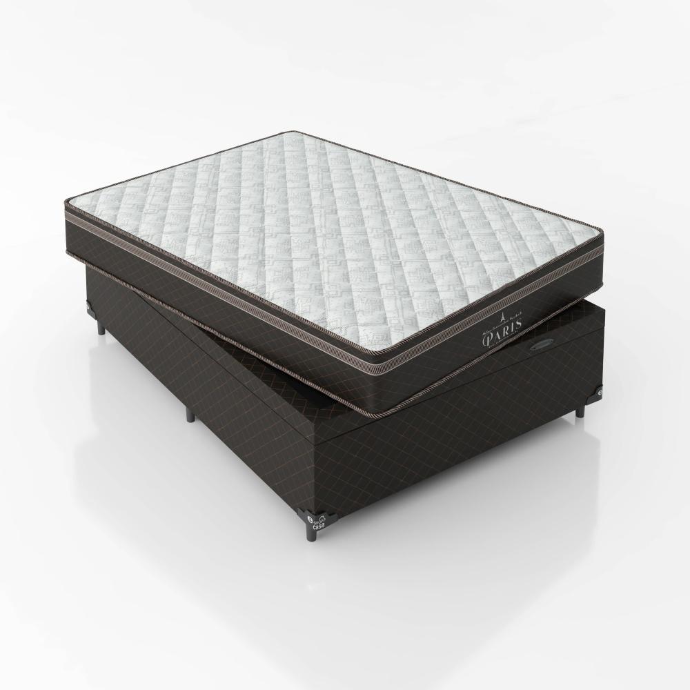 Cama Box Baú Casal + Colchão Paris Molas Ensacadas Pocket - 66x138x188cm - Jacquard Marrom