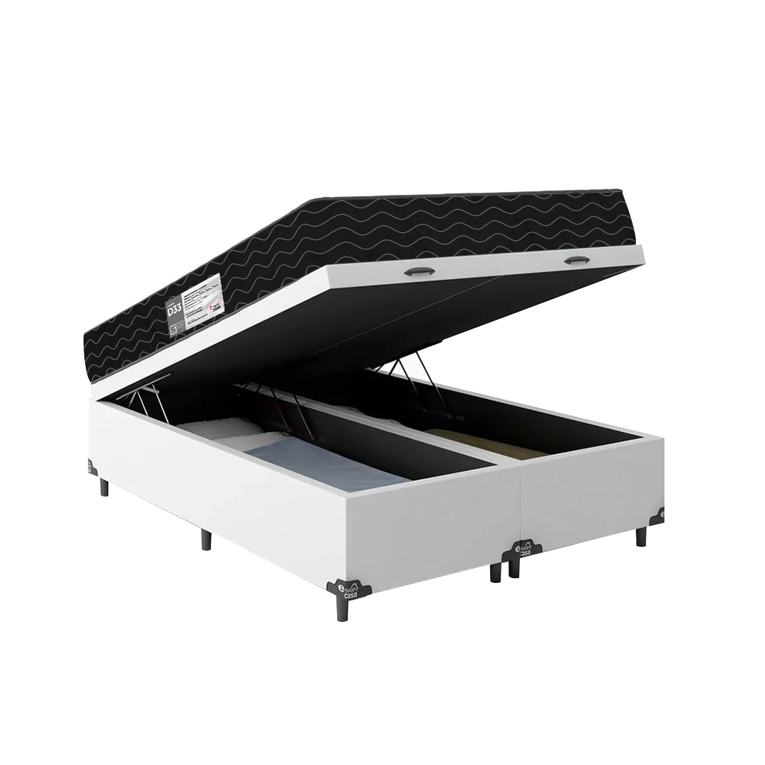 Cama Box Baú Casal Bipartido + Colchão D33 One Face - 61x138x188cm - Couro Branco