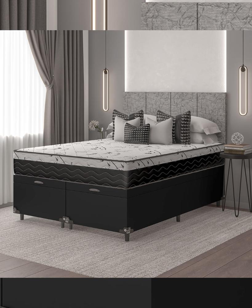Cama Box Baú Casal Bipartido + Colchão D33 One Face - 61x138x188cm - Couro Preto