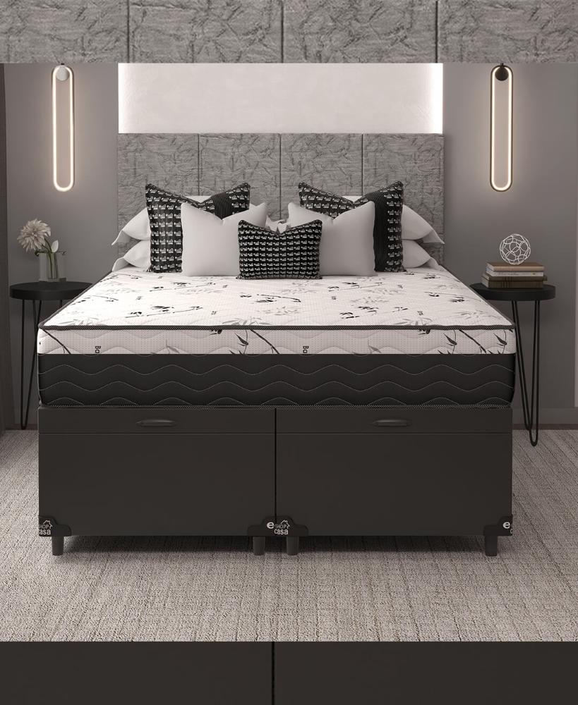 Cama Box Baú Casal Bipartido + Colchão D33 One Face - 61x138x188cm - Couro Preto