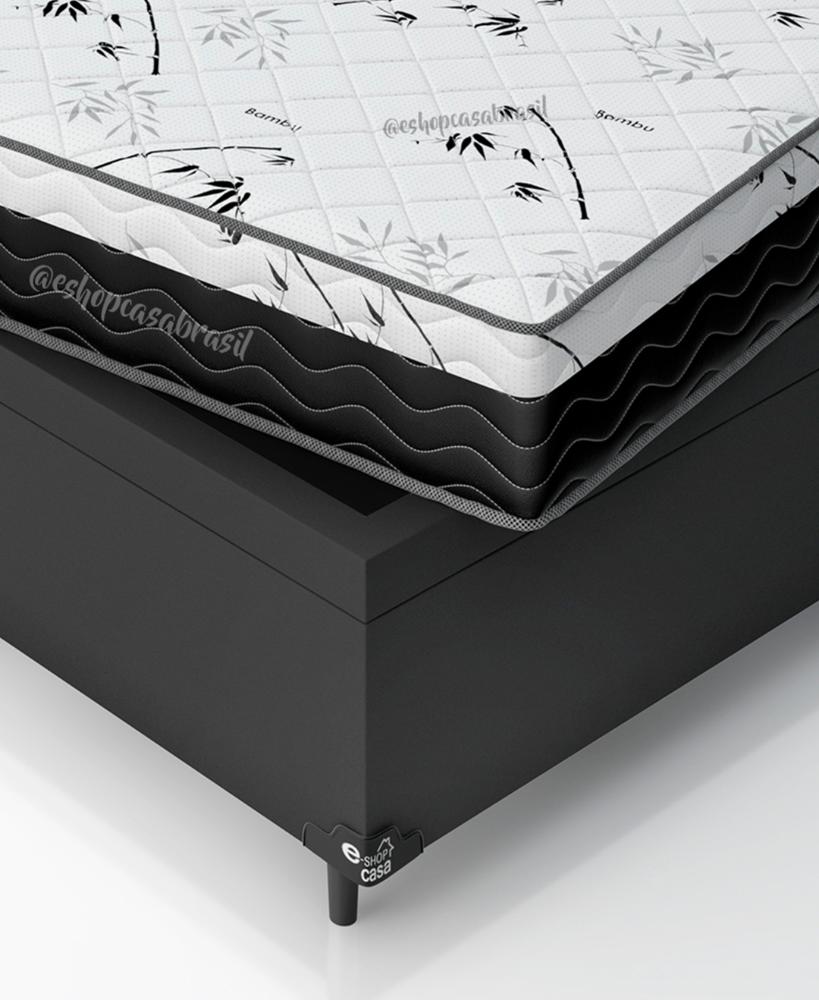 Cama Box Baú Casal Bipartido + Colchão D33 One Face - 61x138x188cm - Couro Preto
