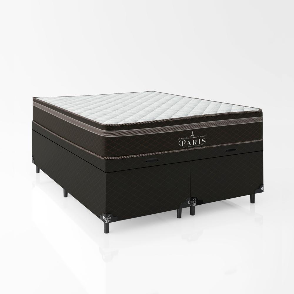 Cama Box Baú Casal Bipartido + Colchão Paris Molas Ensacadas Pocket - 66x138x188cm - Jacquard Marrom