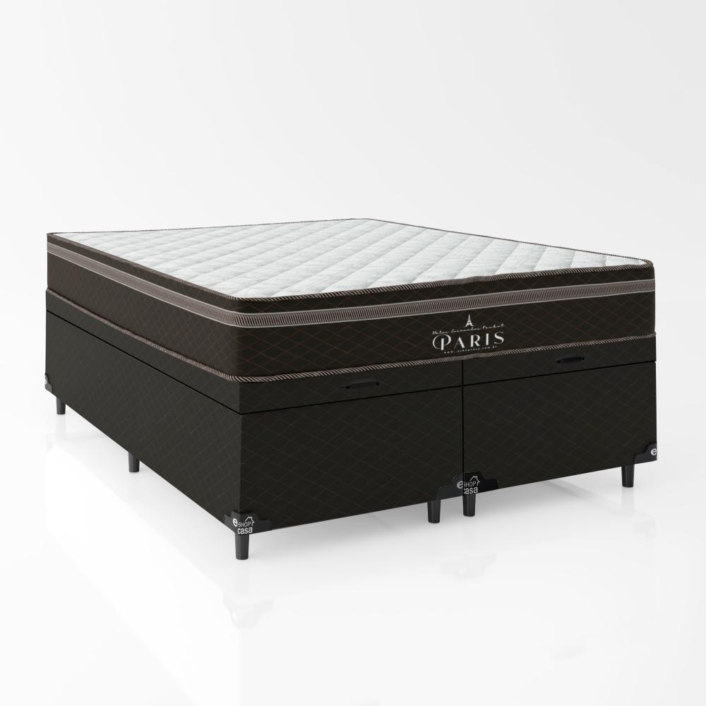 Cama Box Baú Queen Bipartido + Colchão Paris Molas Ensacadas Pocket - 66x158x198cm - Jacquard Marrom