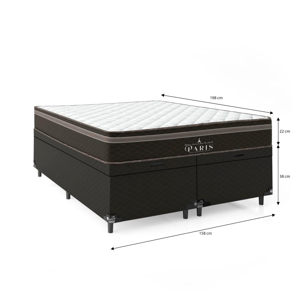 Cama Box Baú Queen Bipartido + Colchão Paris Molas Ensacadas Pocket - 66x158x198cm - Jacquard Marrom