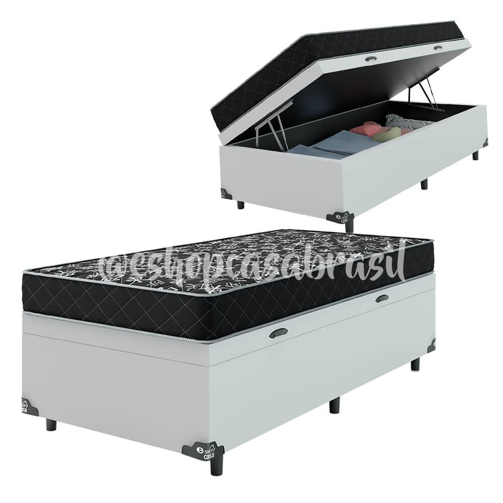 Cama Box Baú Solteiro + Colchão D20 - 56x88x188cm - Couro Branco