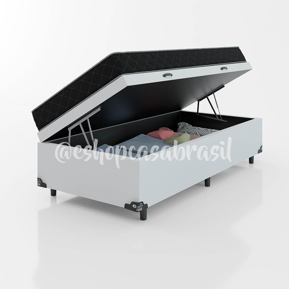Cama Box Baú Solteiro + Colchão D20 - 56x88x188cm - Couro Branco