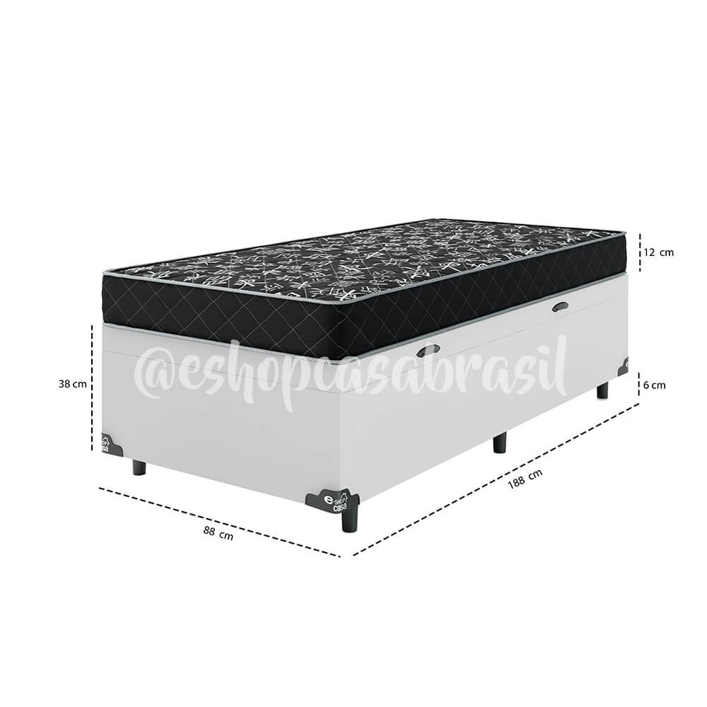 Cama Box Baú Solteiro + Colchão D20 - 56x88x188cm - Couro Branco