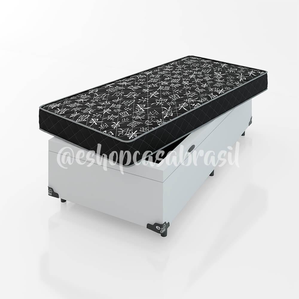 Cama Box Baú Solteiro + Colchão D20 - 56x88x188cm - Couro Branco
