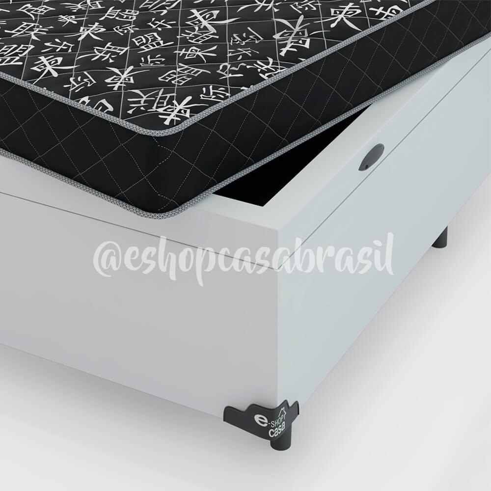 Cama Box Baú Solteiro + Colchão D20 - 56x88x188cm - Couro Branco