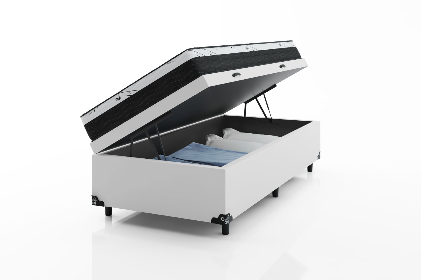 Cama Box Baú Solteiro + Colchão D33 One Face - 61x88x188cm - Couro Branco