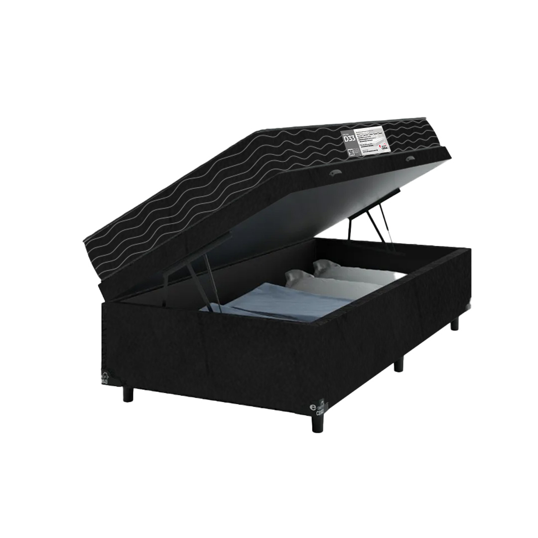 Cama Box Baú Solteiro + Colchão D33 One Face - 61x88x188cm - Suede Preto
