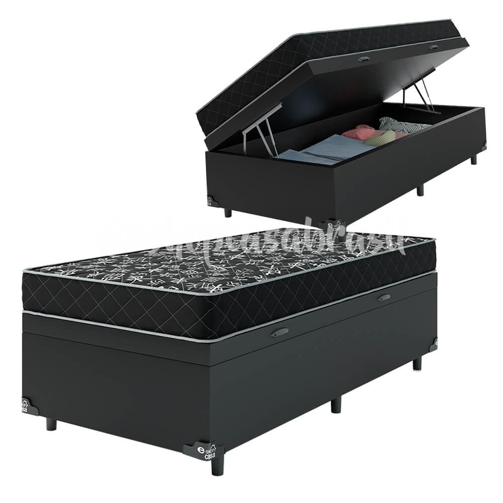 Cama Box Baú Solteiro + Colchão Espuma D20 - 56x88x188cm - Couro Preto